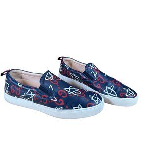 Gucci Ghost Navy Blue Monogram Star Men's Slip on Sneakers Size 14